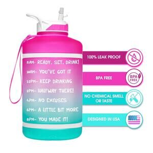 NatureWorks HydroMATE Pink Turquoise half gallon w/ Time Markers BPA Free 64 oz